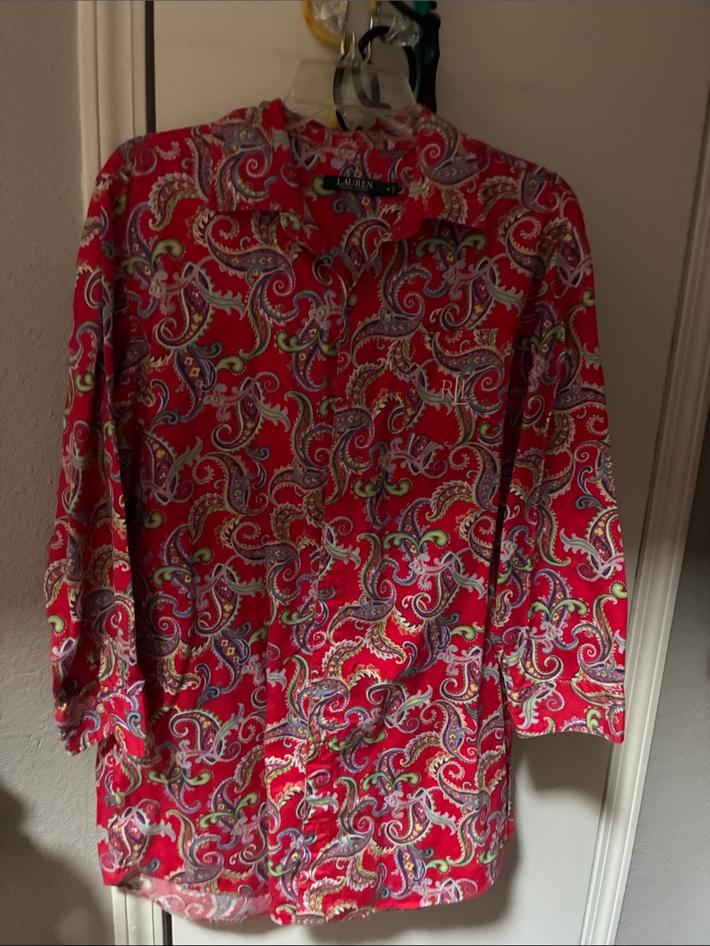 Lauren Ralph Lauren Red Paisley Button-Down Shirt with Multi-Color Accents